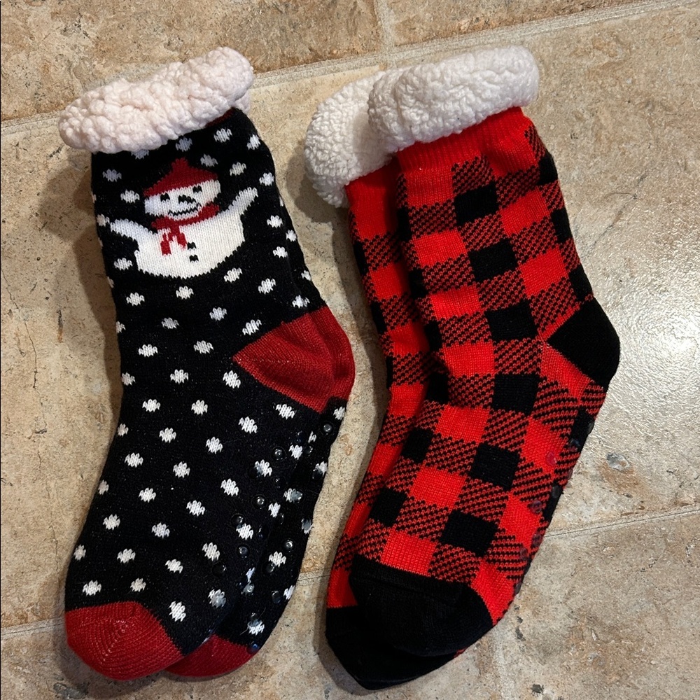Cozy Snowman and Plaid Fuzzy Socks